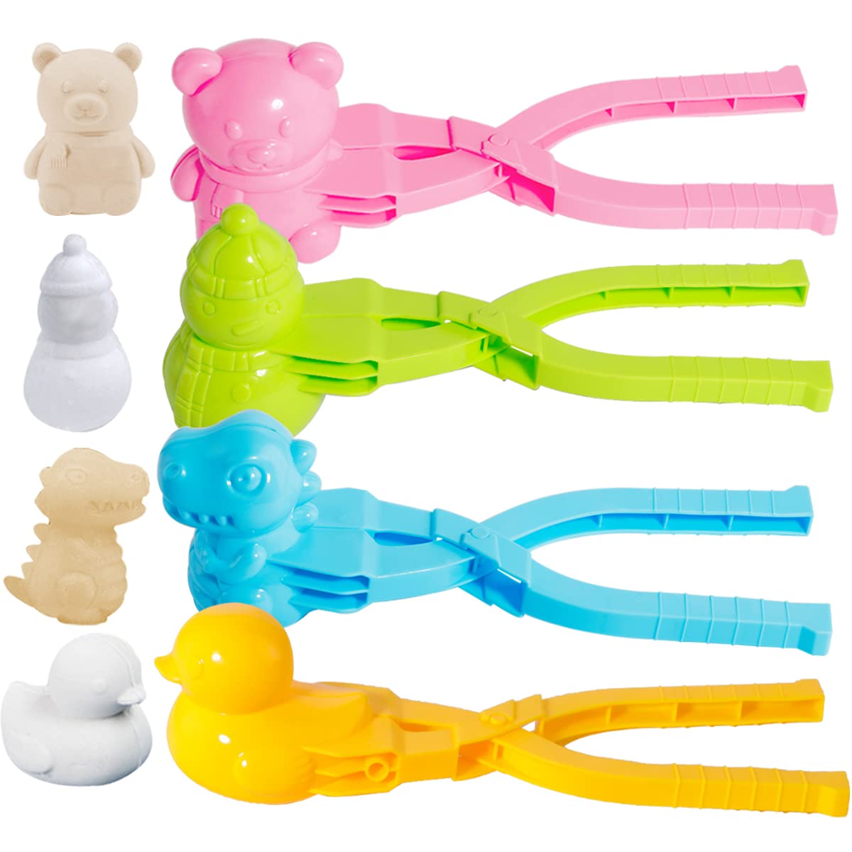Gawertoy 4-Piece Snowball Maker Clips Set — Duck, Dinosaur, Bear & Snowman Shapes
