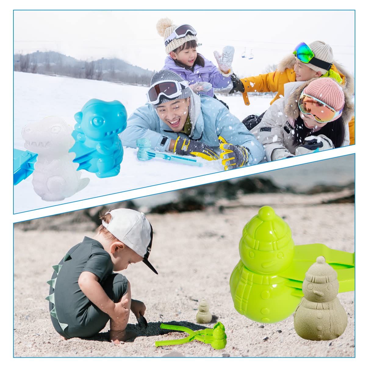 Gawertoy 4-Piece Snowball Maker Clips Set — Duck, Dinosaur, Bear & Snowman Shapes