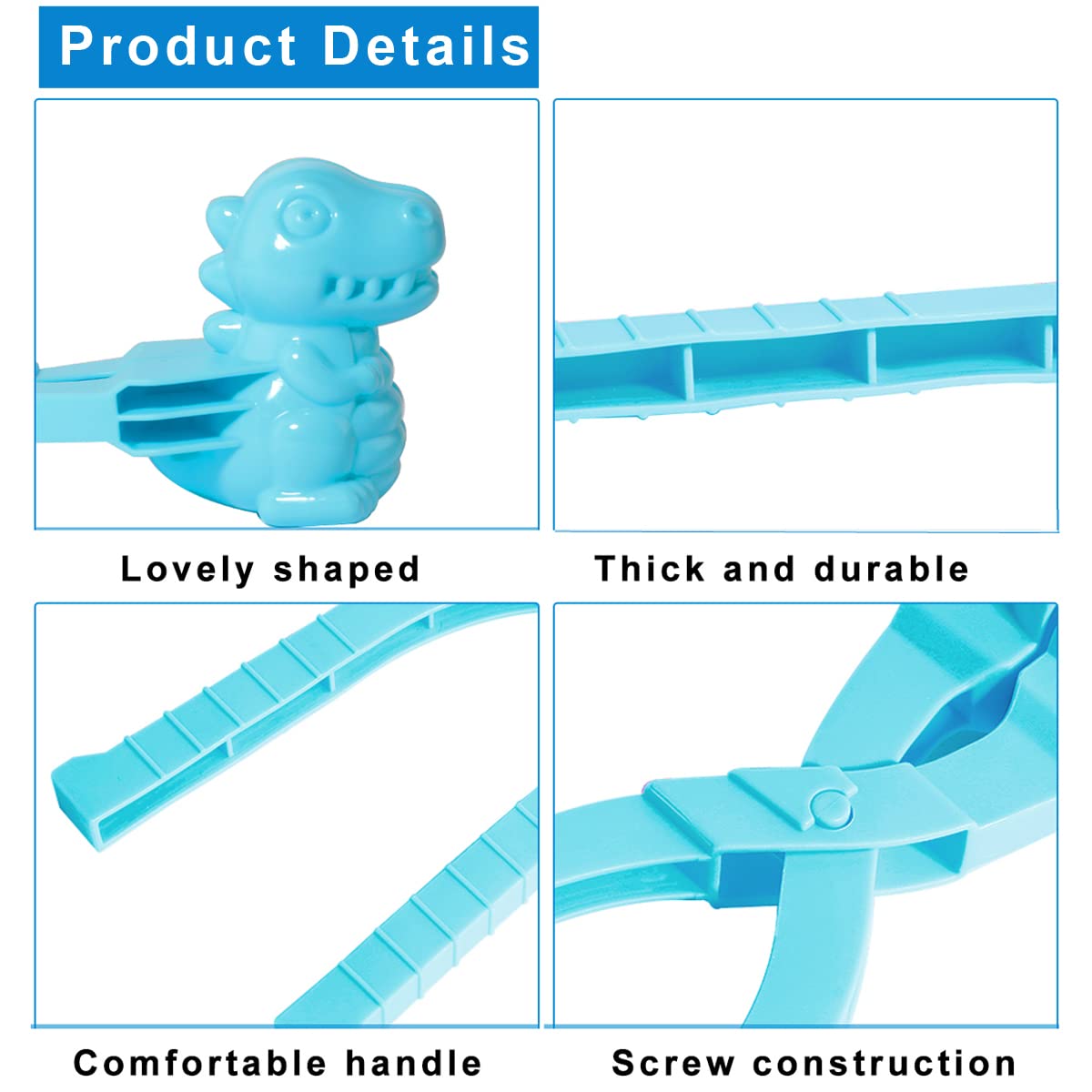 Gawertoy 4-Piece Snowball Maker Clips Set — Duck, Dinosaur, Bear & Snowman Shapes