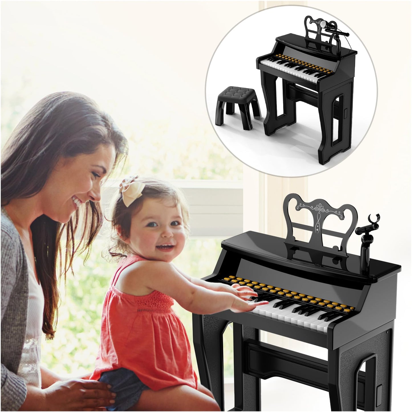 GAYUPLO 37-Key Toy Piano for Kids 3-7 - Keyboard Stickers & Microphone