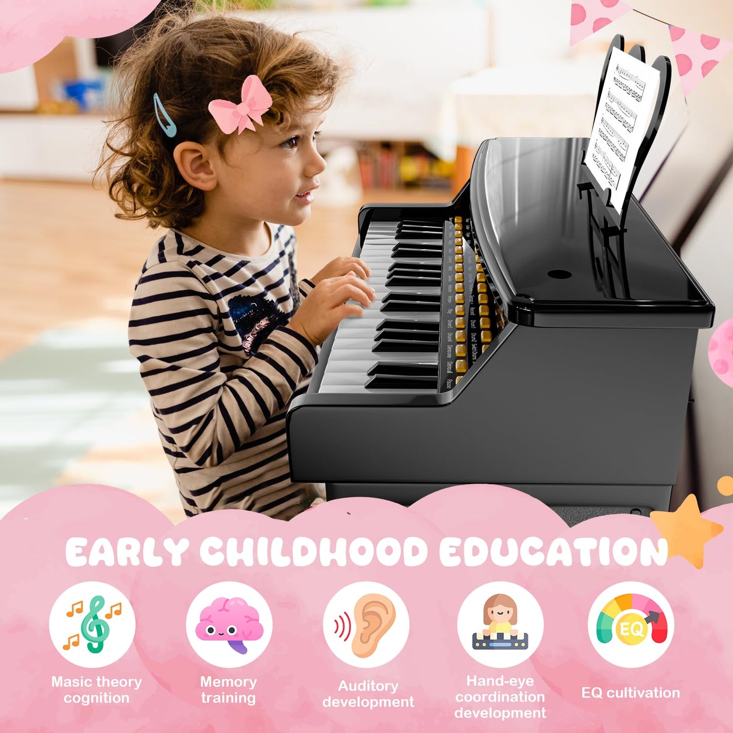 GAYUPLO 37-Key Toy Piano for Kids 3-7 - Keyboard Stickers & Microphone