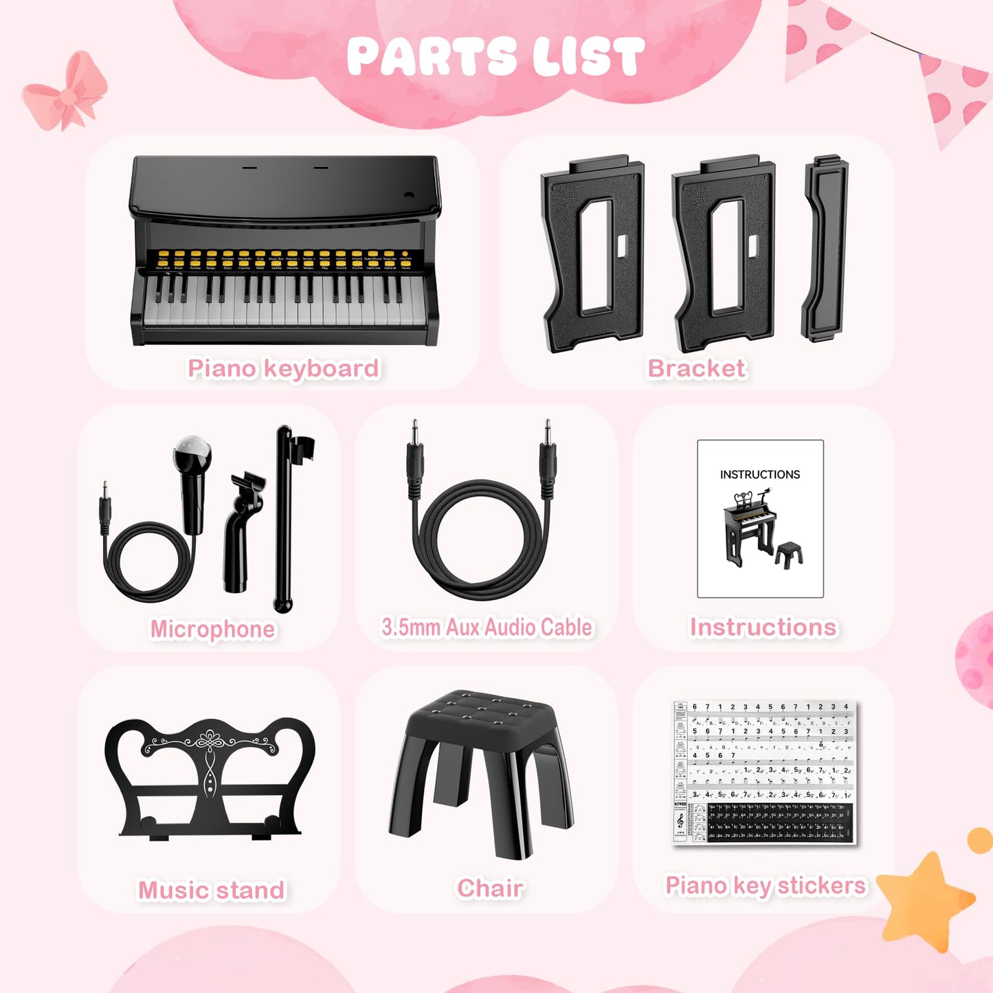 GAYUPLO 37-Key Toy Piano for Kids 3-7 - Keyboard Stickers & Microphone