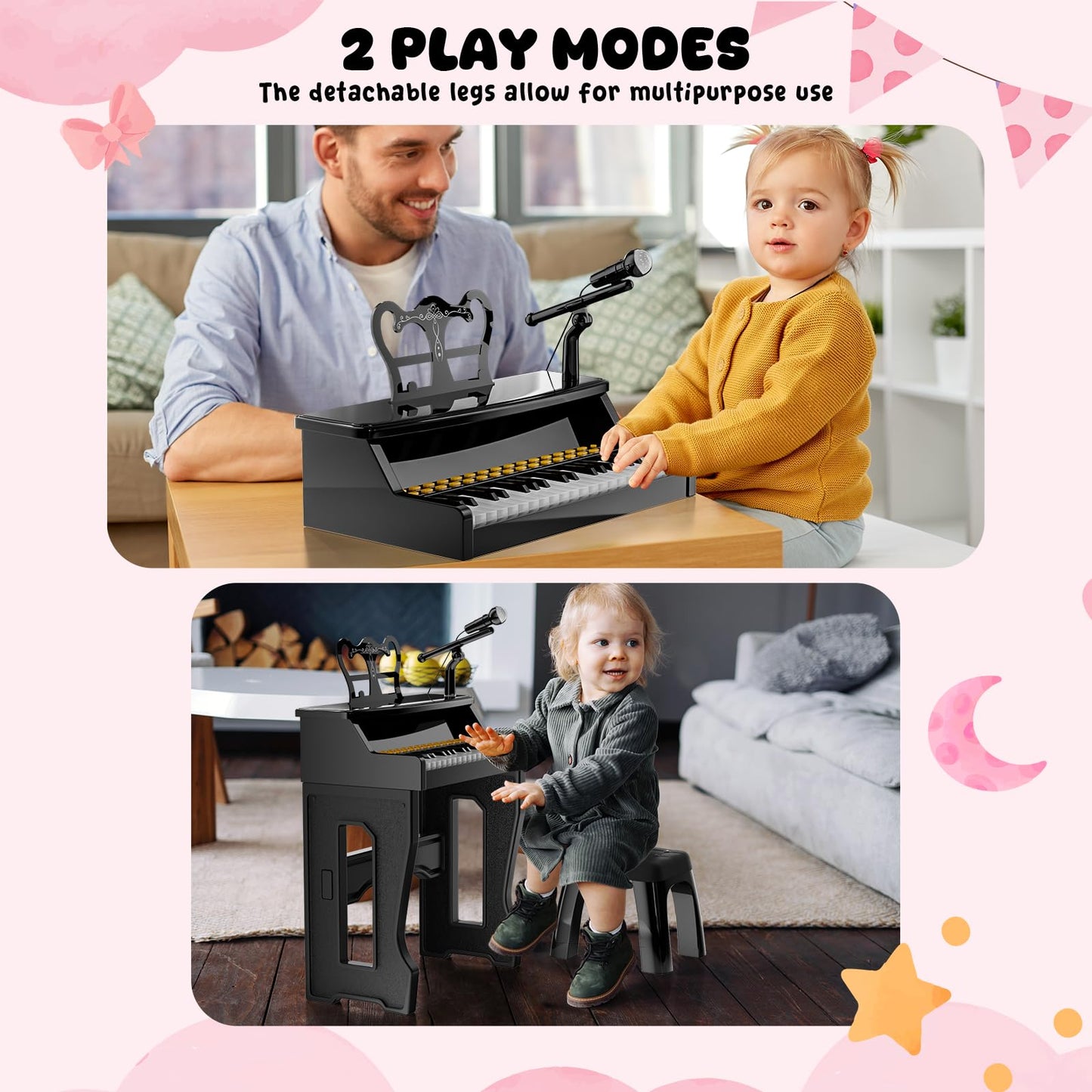 GAYUPLO 37-Key Toy Piano for Kids 3-7 - Keyboard Stickers & Microphone