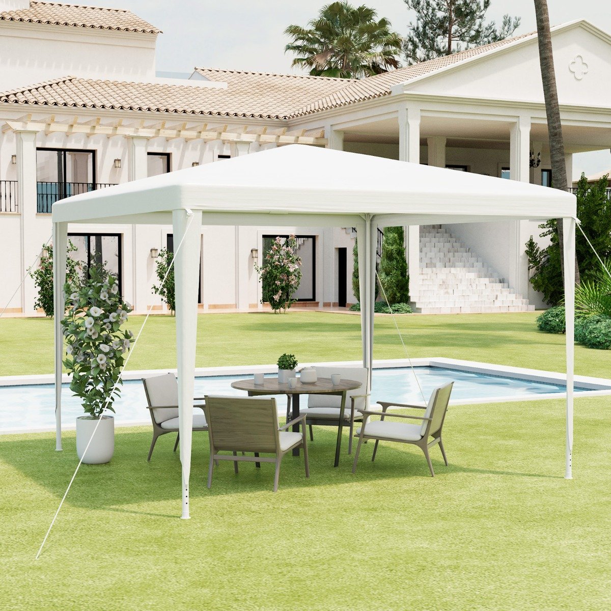 3 x 3 m Gazebo Shelter with Large Canopy and Steel Tubes-White