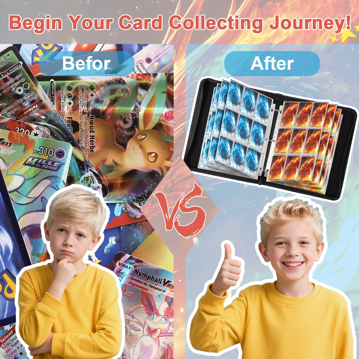 Gbchais Fire & Ice Dragon 9-Pocket Trading Card Binder – 900 Card Capacity, Waterproof PU Leather