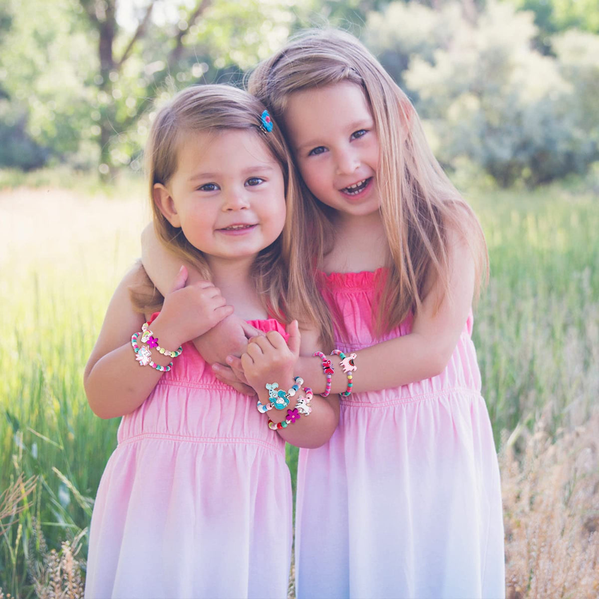 GC 12 Pcs Kids Bracelets Set - Unicorn, Mermaid & Colorful Wooden Beaded Jewelry