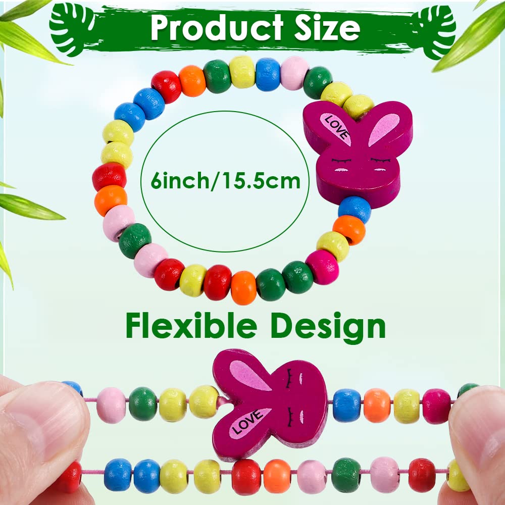 GC 12 Pcs Kids Bracelets Set - Unicorn, Mermaid & Colorful Wooden Beaded Jewelry