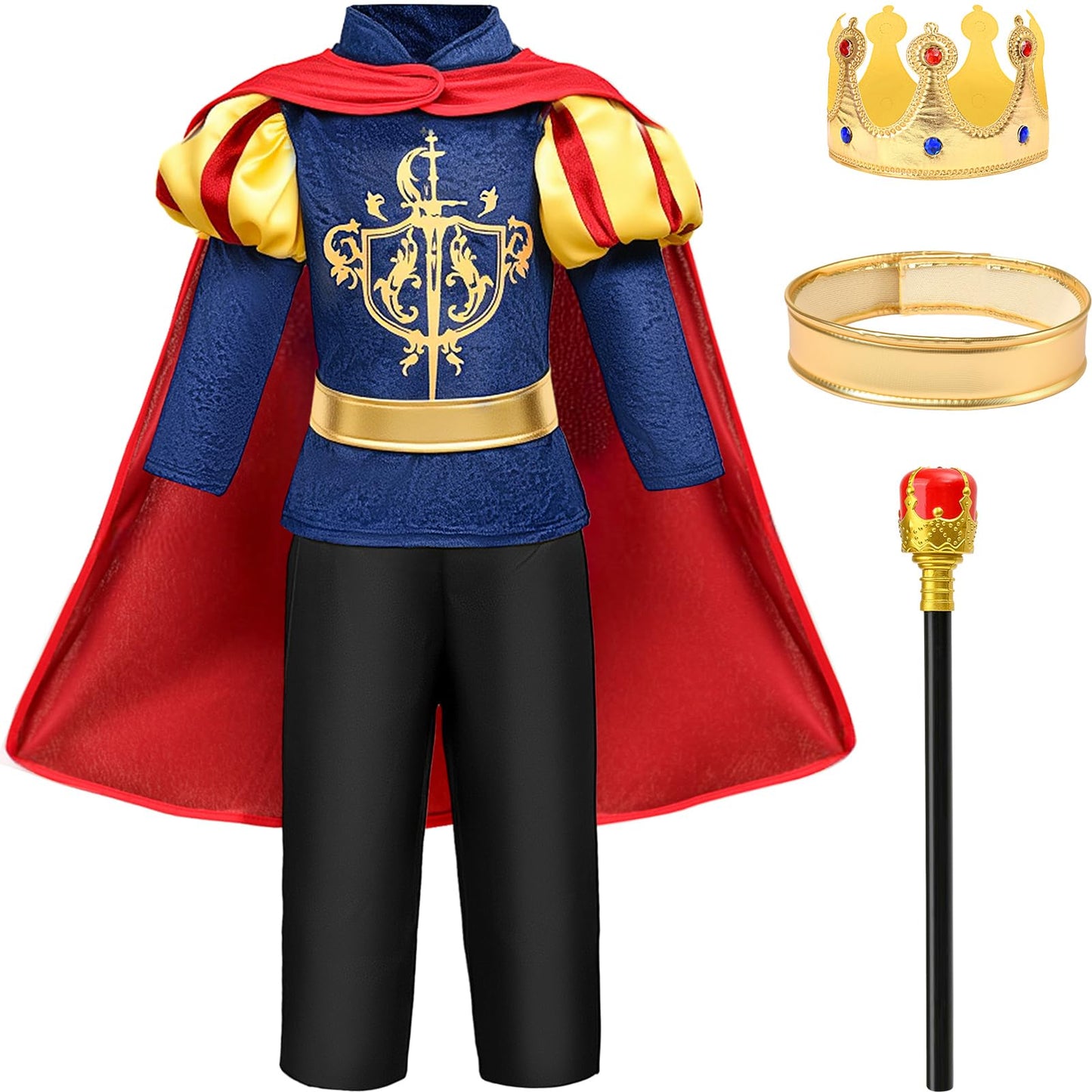 G.C Boys King Prince Charming Costume with Cape – Royal Dress Up Outfit for Halloween & Play