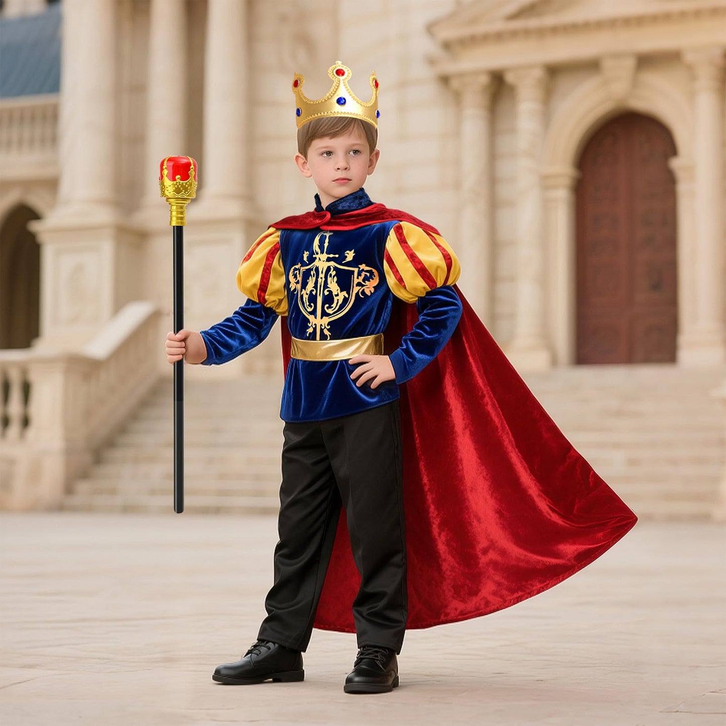 G.C Boys King Prince Charming Costume with Cape – Royal Dress Up Outfit for Halloween & Play