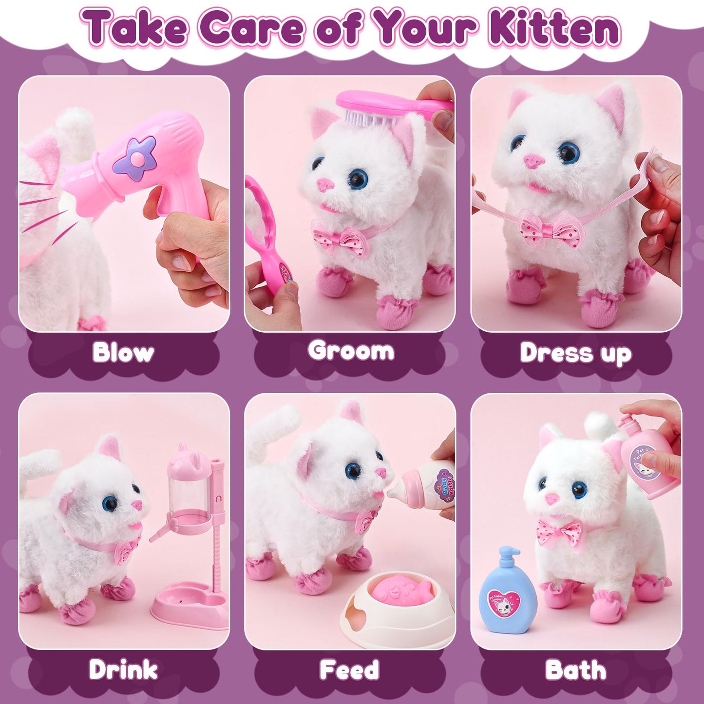 G.C Cat Toys – Electronic Interactive Cat with Stroller, Walk Meow Wag Tail for Kids