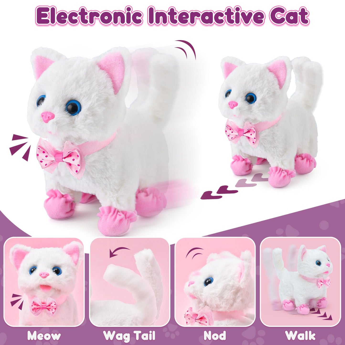 G.C Cat Toys – Electronic Interactive Cat with Stroller, Walk Meow Wag Tail for Kids