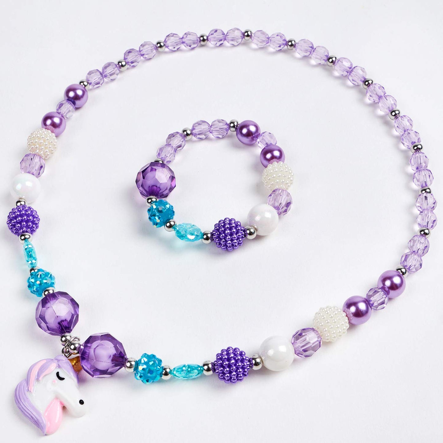 G.C 3-Set Girl Princess Jewelry: Unicorn Mermaid Rainbow Necklace & Bracelet with Gift Box