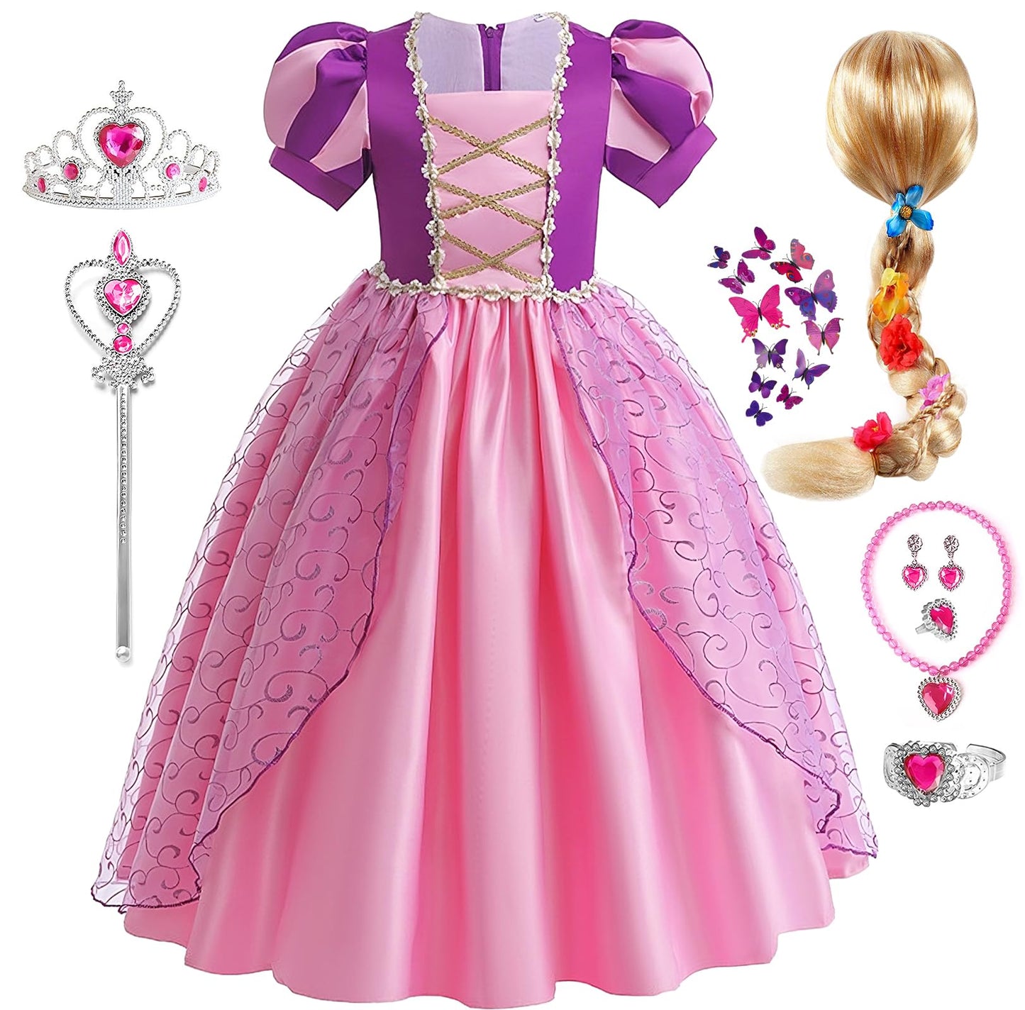 G.C Girls Princess Dress Up Set for Toddlers – 21-Piece Costume with Wig, Crown & Accessories