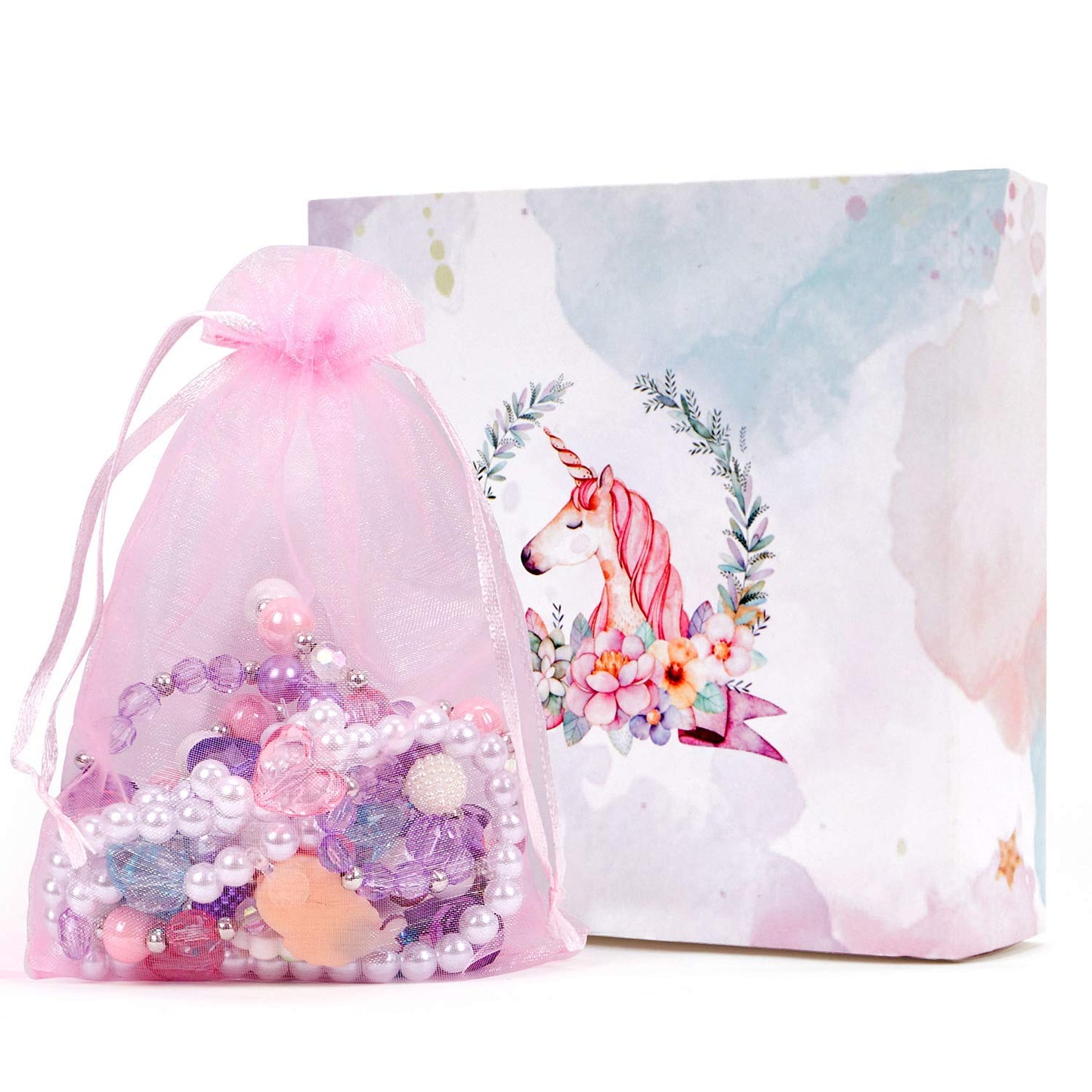 G.C 3-Set Girl Princess Jewelry: Unicorn Mermaid Rainbow Necklace & Bracelet with Gift Box