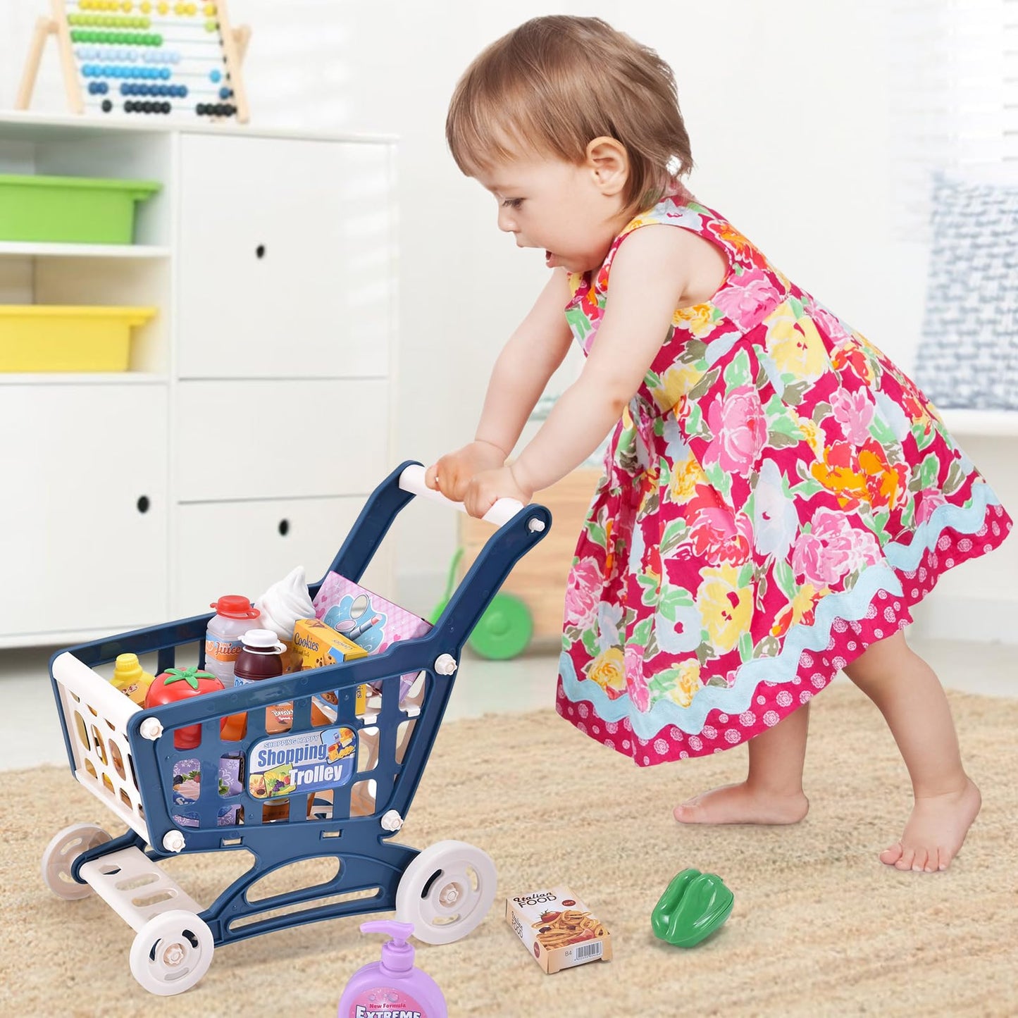 G.C Kids Cash Register Toy with Real Calculator Sound – Grocery Store Playset & Shopping Cart