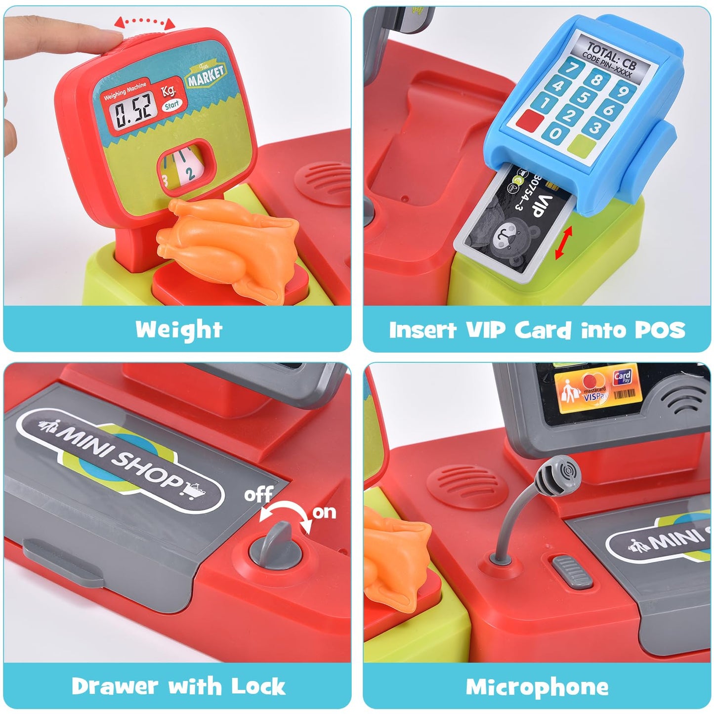 G.C Kids Cash Register Toy with Real Calculator Sound – Grocery Store Playset & Shopping Cart