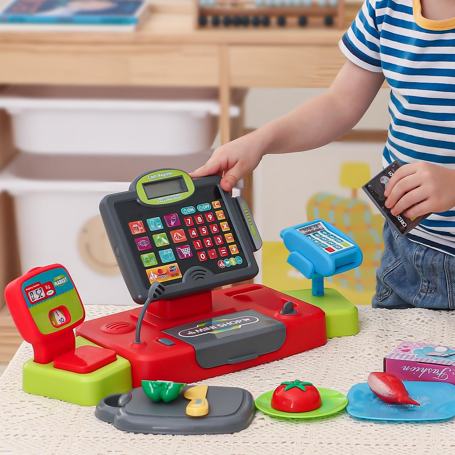 G.C Kids Cash Register Toy with Real Calculator Sound – Grocery Store Playset & Shopping Cart