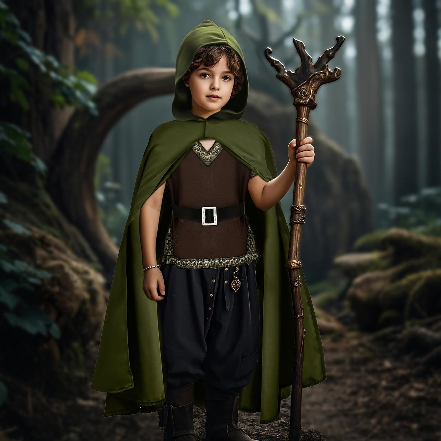 G.C Kids Renaissance Shirt, Cloak & Belt – Boys Medieval Costume Set for Halloween Cosplay