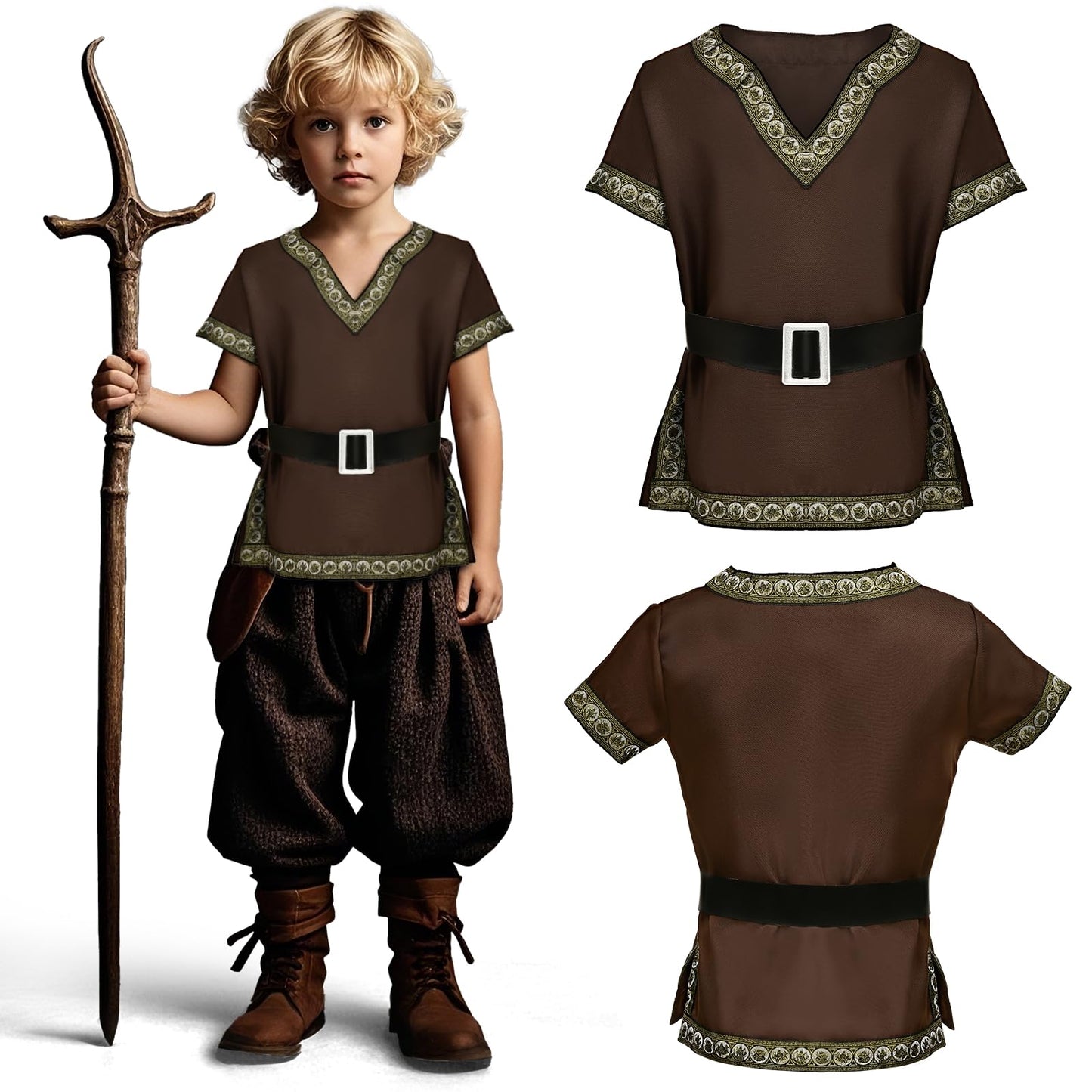 G.C Kids Renaissance Shirt, Cloak & Belt – Boys Medieval Costume Set for Halloween Cosplay