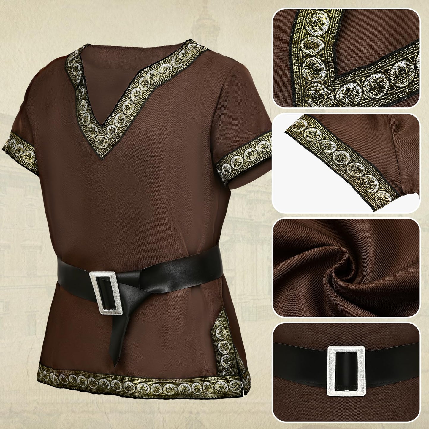 G.C Kids Renaissance Shirt, Cloak & Belt – Boys Medieval Costume Set for Halloween Cosplay