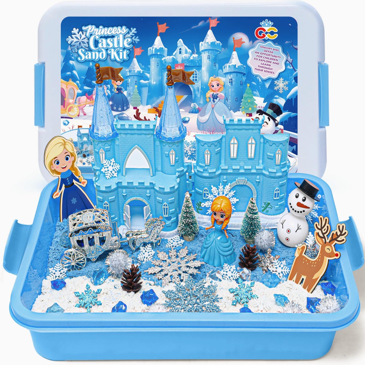 G.C Sensory Bin for Girls — Sand Art Kit with 2-lb Sand & Castle Molds