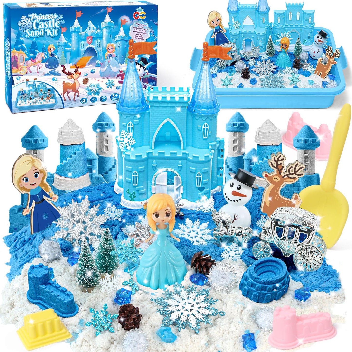 G.C Sensory Bin for Girls — Sand Art Kit with 2-lb Sand & Castle Molds