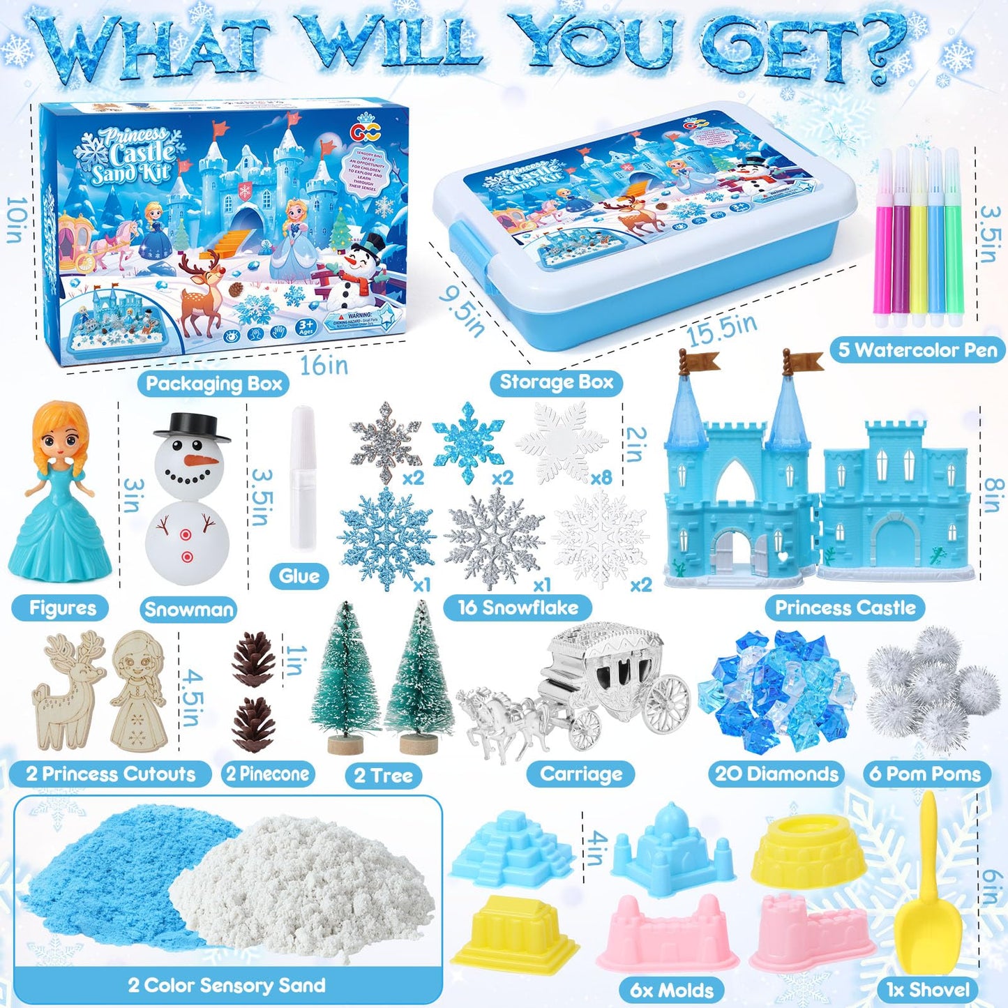 G.C Sensory Bin for Girls — Sand Art Kit with 2-lb Sand & Castle Molds
