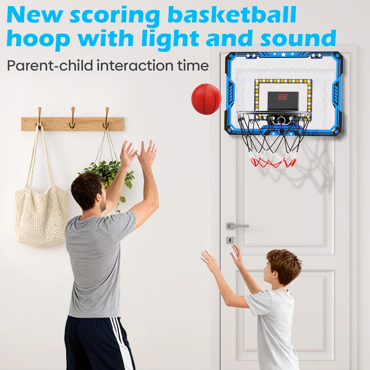 Gcobup Indoor Basketball Hoop for Kids – Over-the-Door Mini Hoop with LED Scoreboard