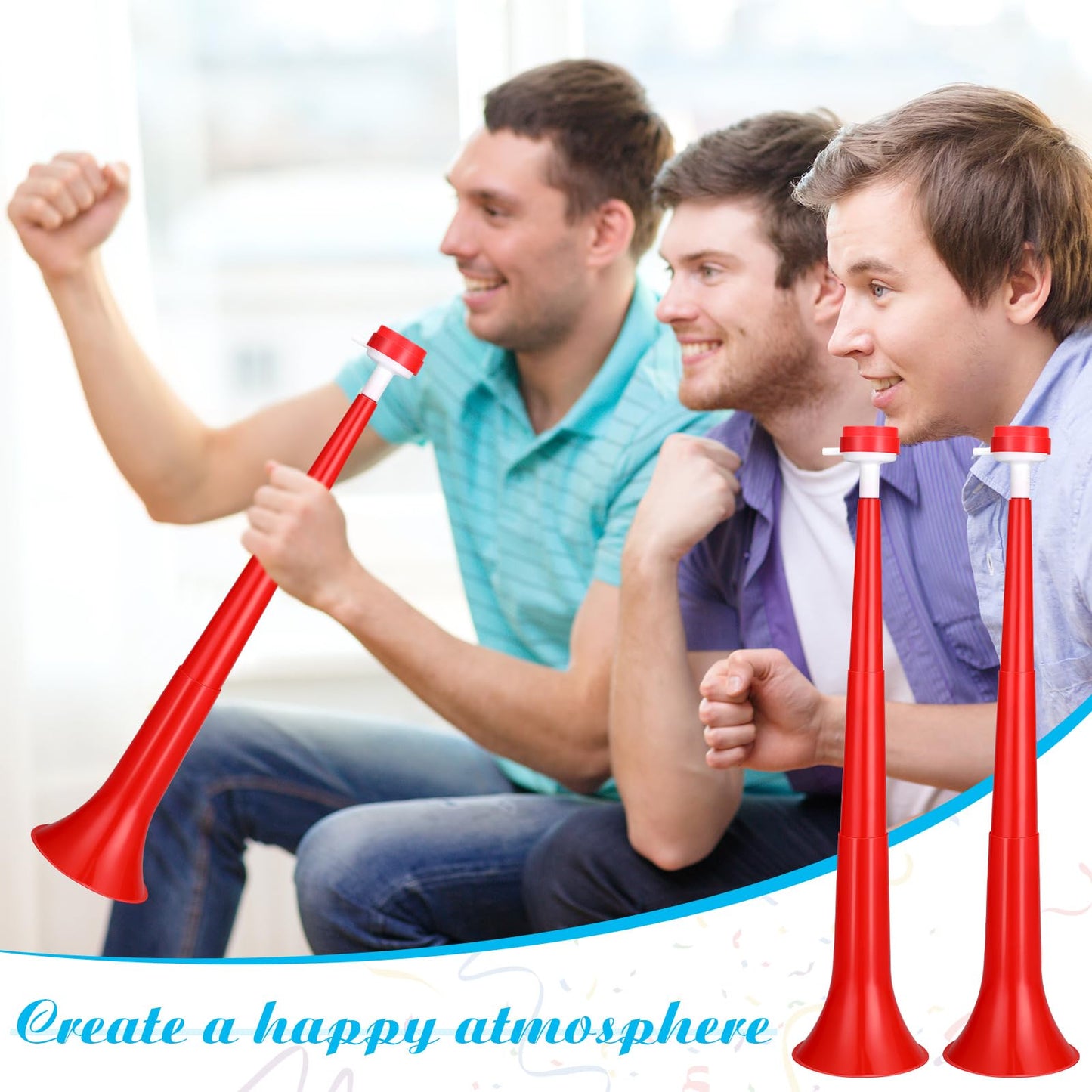 GCQJOQ 4 Pcs Stadium Horns – 21-Inch Red Collapsible Vuvuzelas for Sporting Events