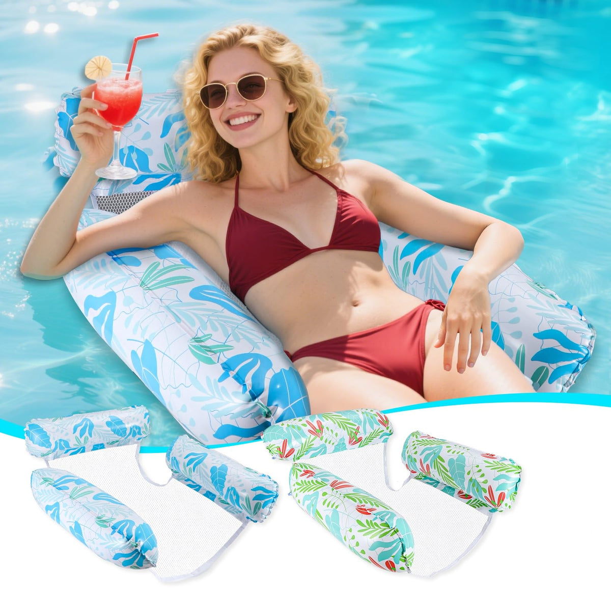 GCRQ Inflatable Pool Floats for Adults — 2-Pack Multi-Purpose Hammock & Lounge Chairs, Heavy-Duty PVC