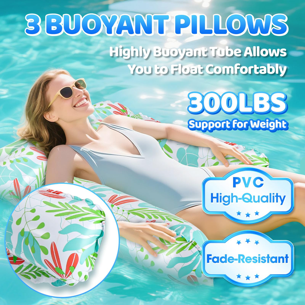 GCRQ Inflatable Pool Floats for Adults — 2-Pack Multi-Purpose Hammock & Lounge Chairs, Heavy-Duty PVC