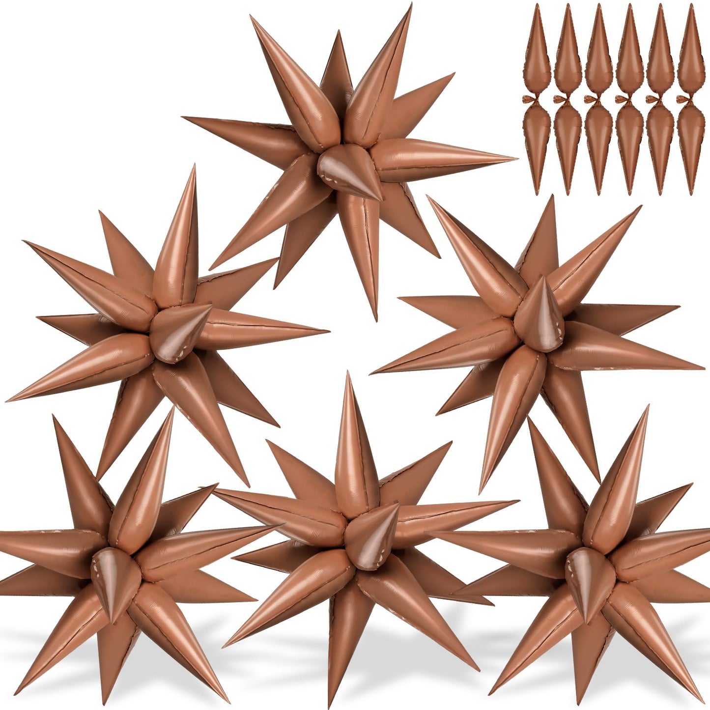 GCTWFYK 72 Pcs Chocolate Color Star Balloons – 26 Inch Foil Cone Explosion Balloons for Weddings & Parties