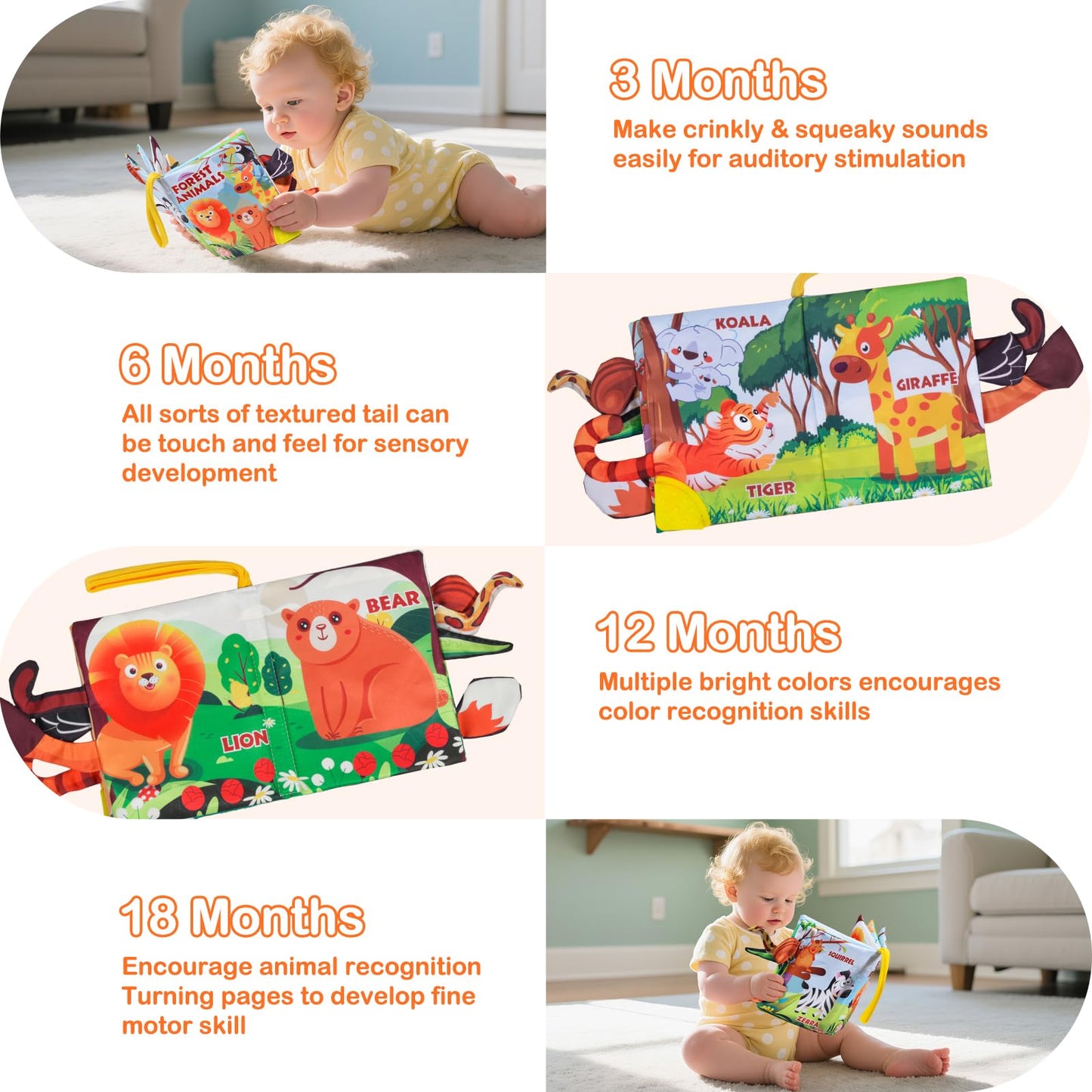 GCTZZ Baby Books 0-6 Months — High-Contrast Crinkle Cloth Book for Infant Tummy Time & Early Learning