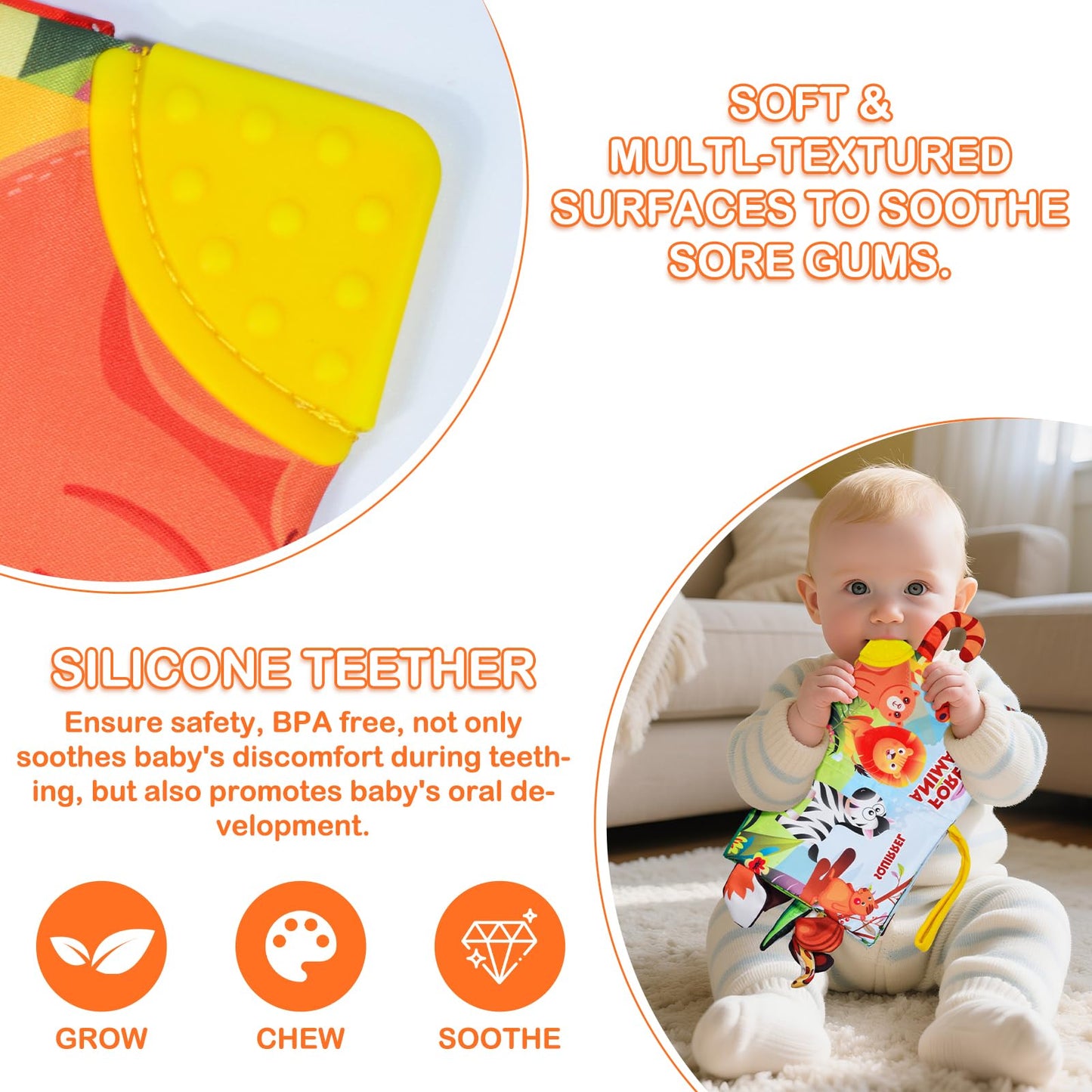 GCTZZ Baby Books 0-6 Months — High-Contrast Crinkle Cloth Book for Infant Tummy Time & Early Learning
