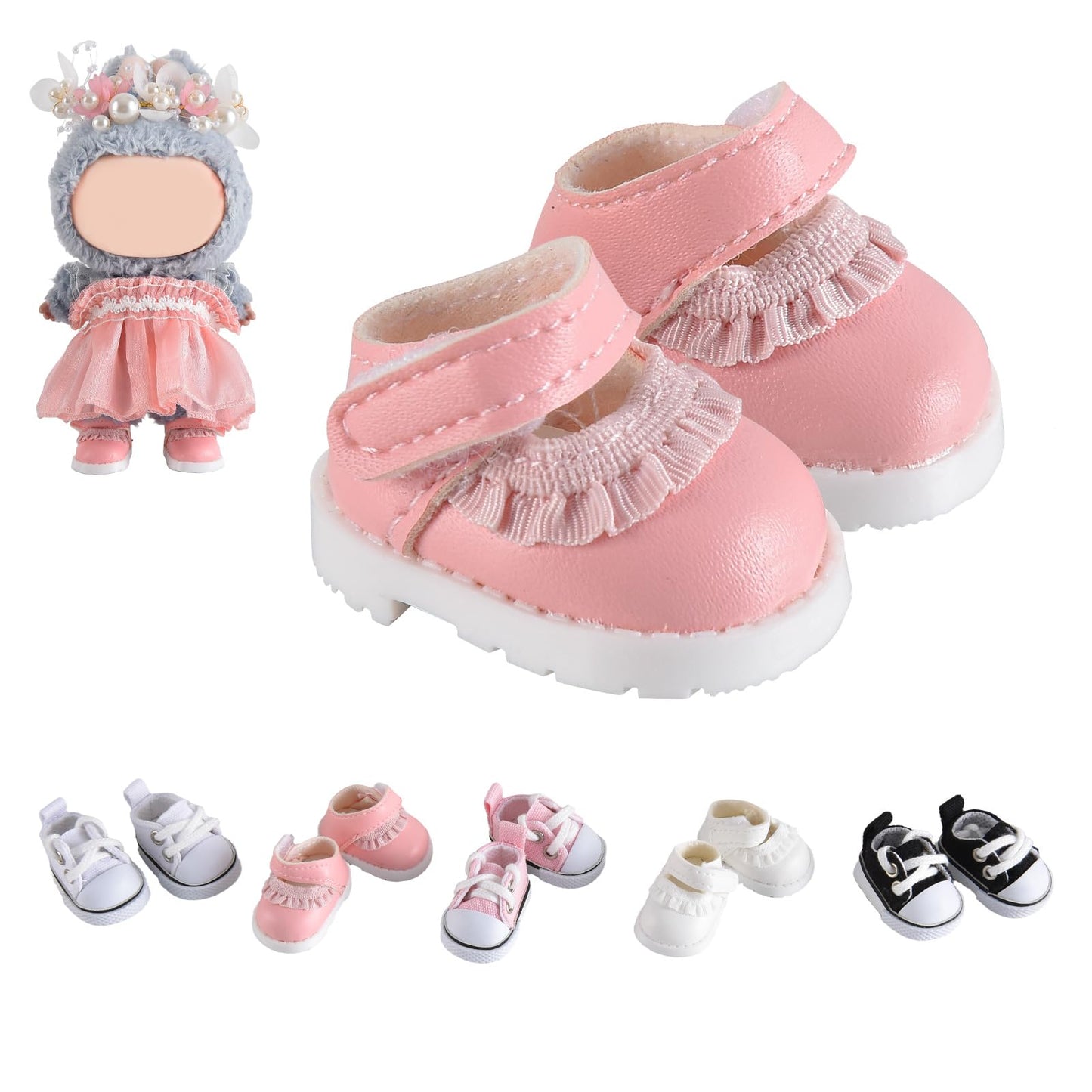GDLSYLGHY Cute Doll Shoes for Labubu – Premium 4-7in Doll Footwear (Pink Laces)