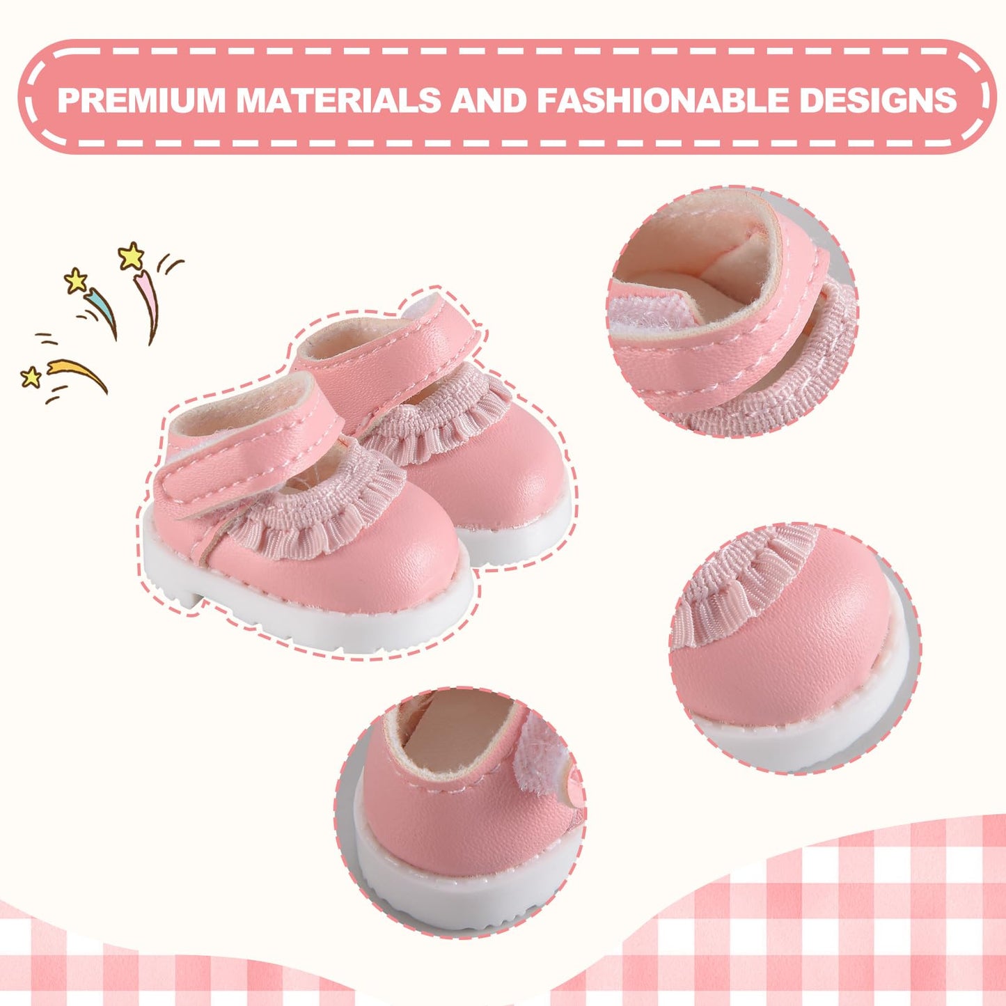 GDLSYLGHY Cute Doll Shoes for Labubu – Premium 4-7in Doll Footwear (Pink Laces)
