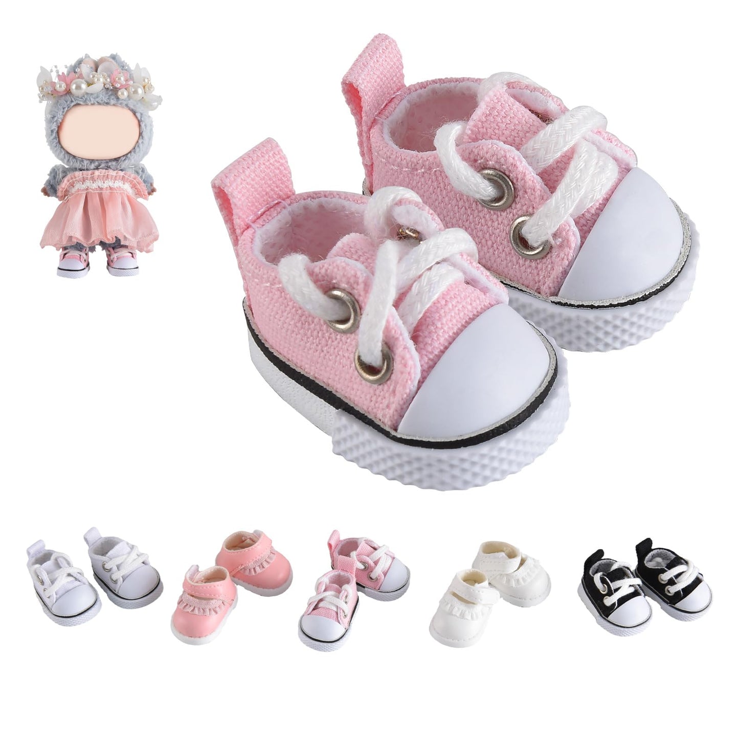 GDLSYLGHY Labubu Doll Shoes – Pink Canvas, Fits 4-7in (15/17cm)