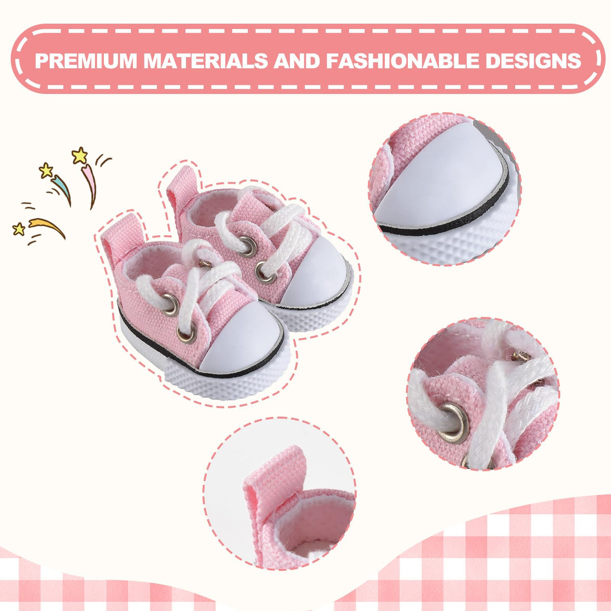 GDLSYLGHY Labubu Doll Shoes – Pink Canvas, Fits 4-7in (15/17cm)