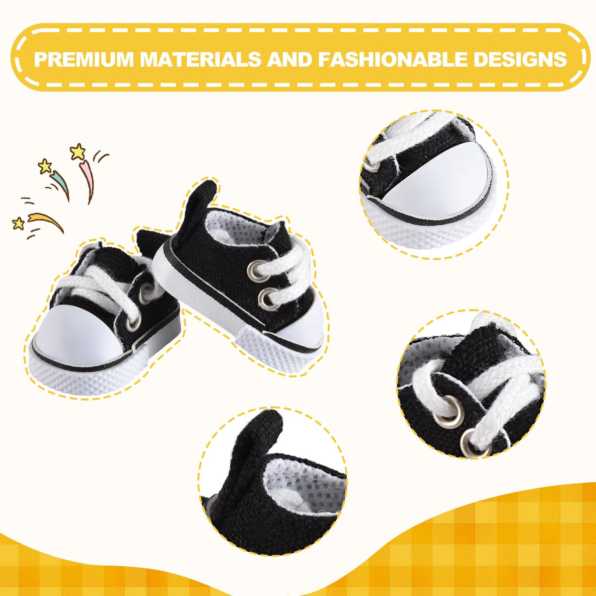 GDLSYLGHY Cute Doll Shoes for Labubu — Premium Black Canvas, Fits 4-7in Dolls