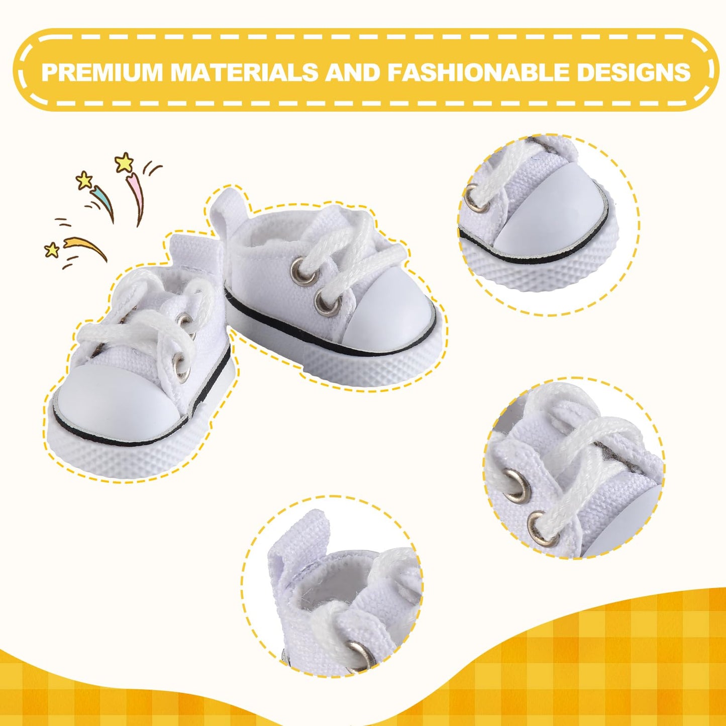 GDLSYLGHY Labubu Doll Shoes – White Canvas, Premium 4-7in Footwear