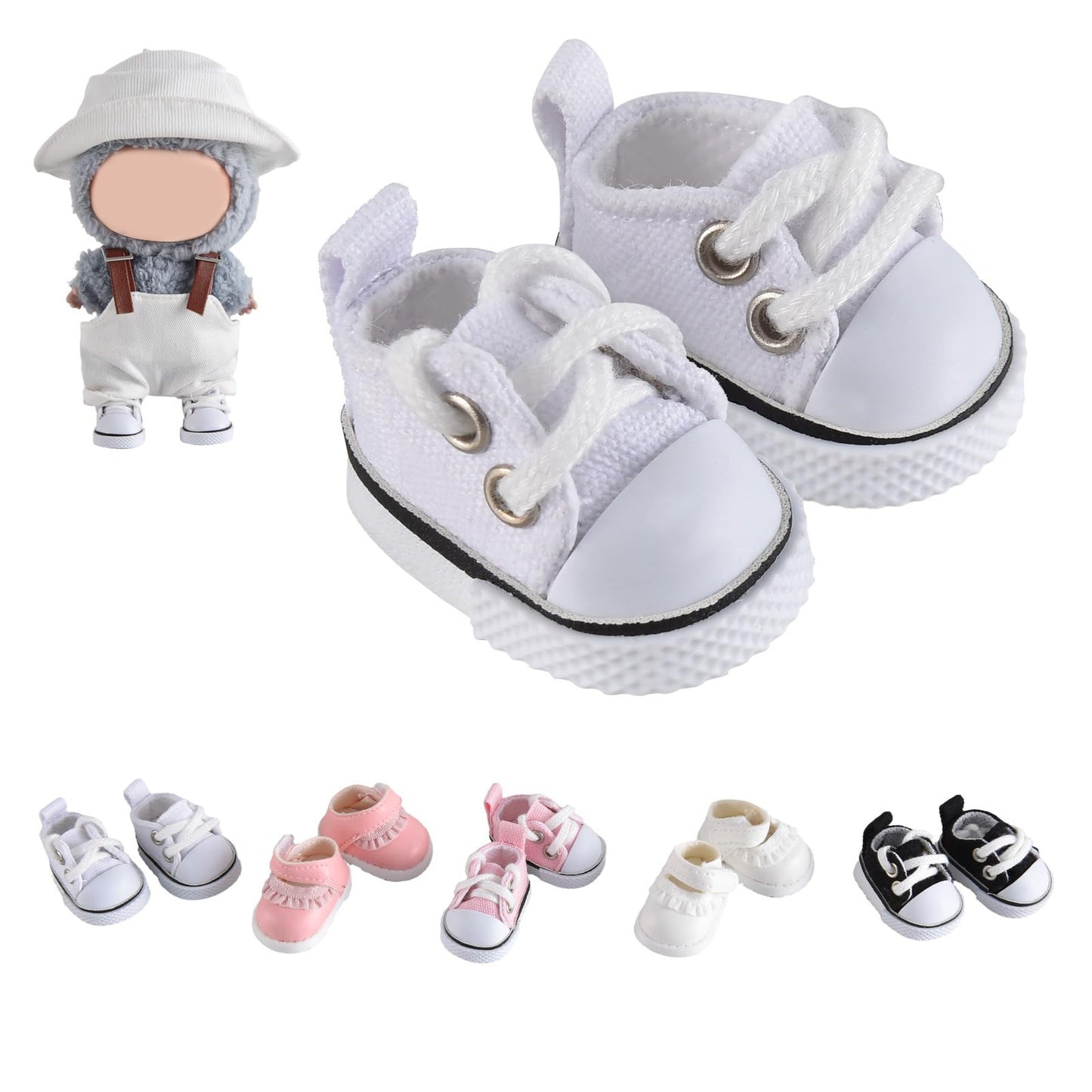 GDLSYLGHY Labubu Doll Shoes – White Canvas, Premium 4-7in Footwear