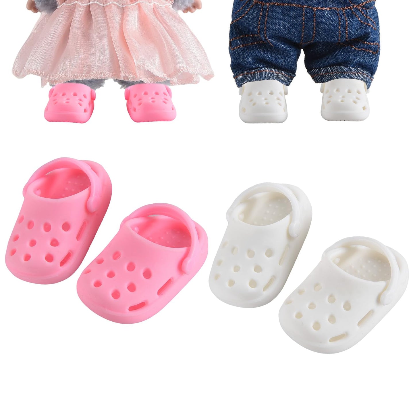 GDLSYLGHY Cute Doll Shoes for Labubu – 2-Pack Pink & White Clogs (4-7in Dolls)