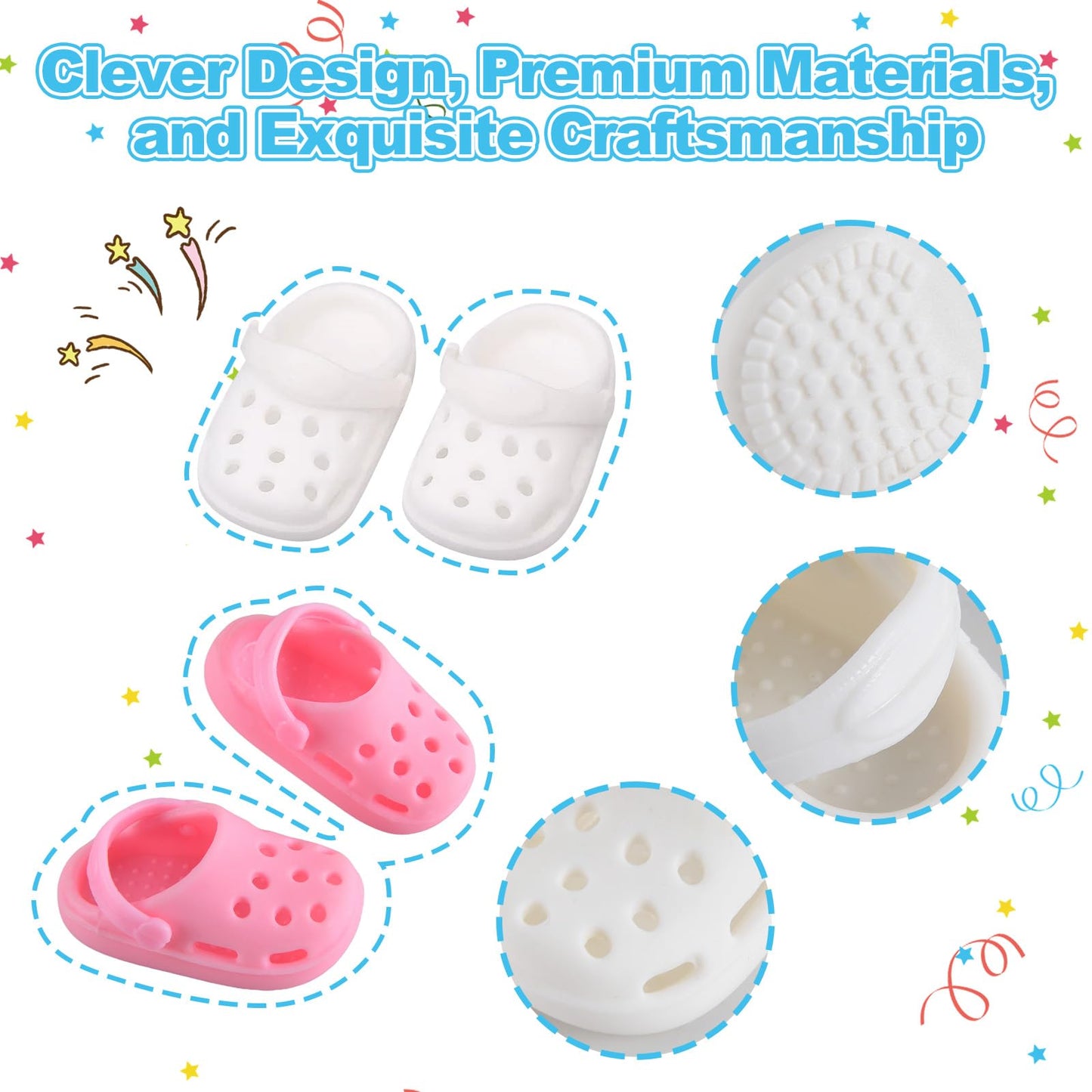GDLSYLGHY Cute Doll Shoes for Labubu – 2-Pack Pink & White Clogs (4-7in Dolls)