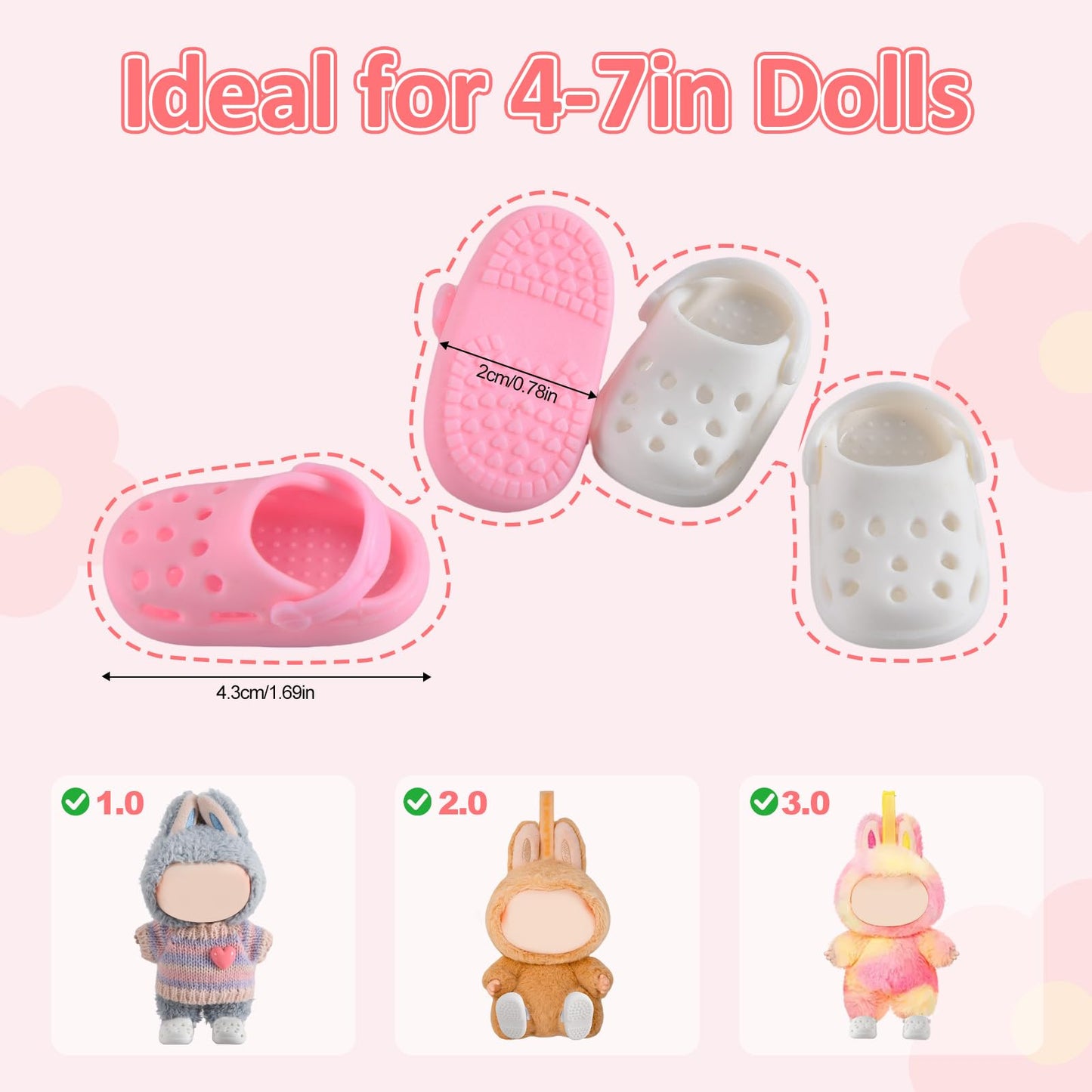 GDLSYLGHY Cute Doll Shoes for Labubu – 2-Pack Pink & White Clogs (4-7in Dolls)