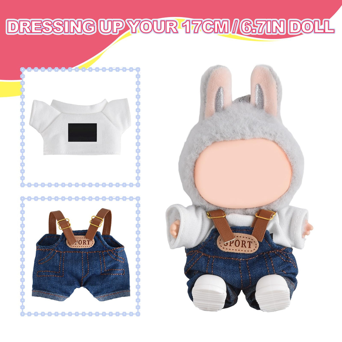 GDLSYLGHY Elegant Doll Clothing for Lububu Accessories — Premium 17cm Doll Outfits (Blue Denim Overall)