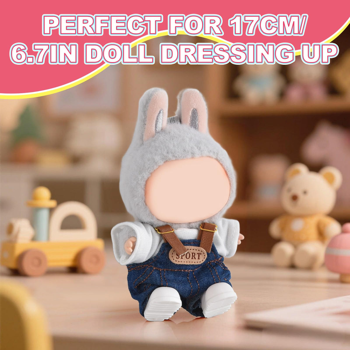 GDLSYLGHY Elegant Doll Clothing for Lububu Accessories — Premium 17cm Doll Outfits (Blue Denim Overall)