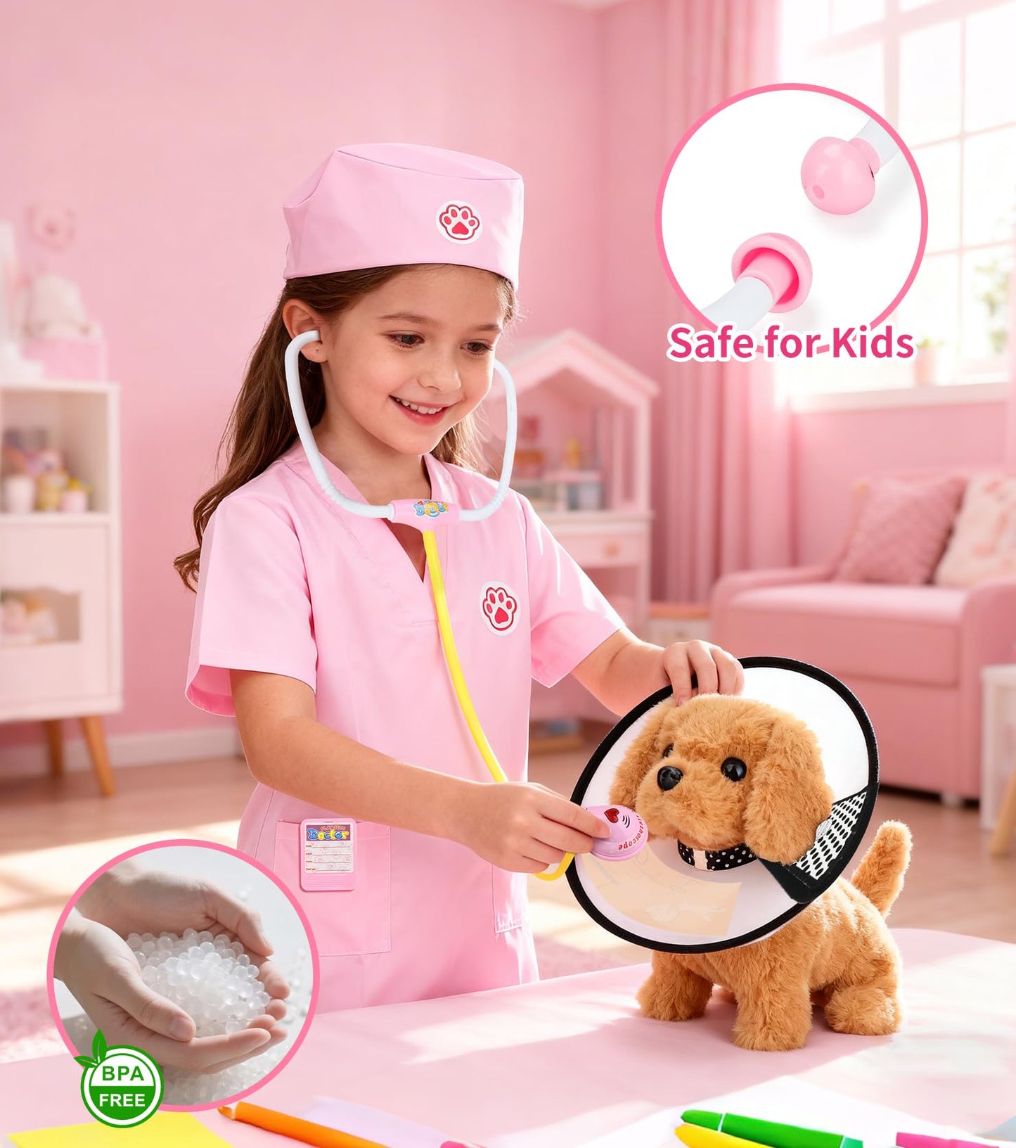 GDUNDUNL Toy Doctor Kit for Toddlers (3-5) | Pink Vet Playset