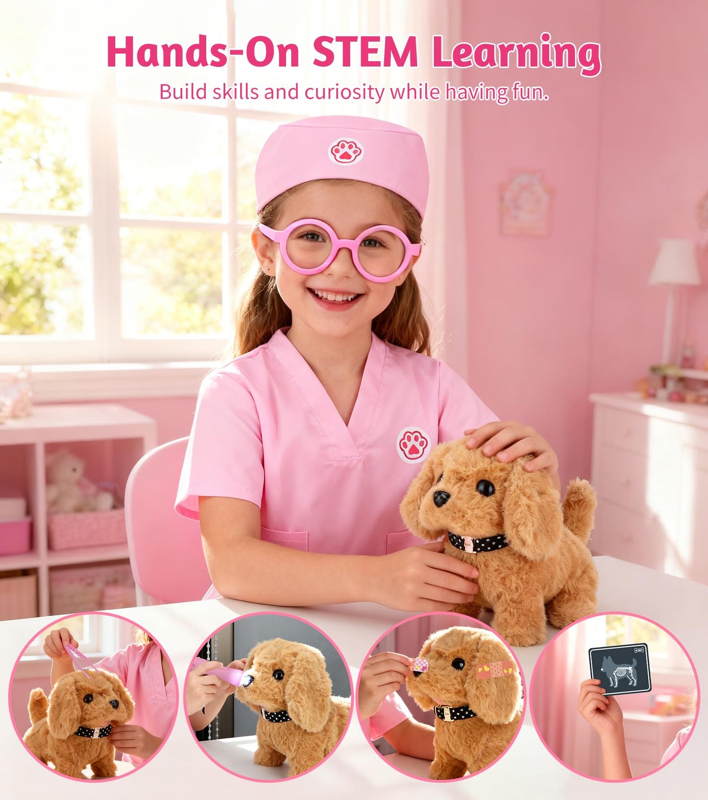 GDUNDUNL Toy Doctor Kit for Toddlers (3-5) | Pink Vet Playset