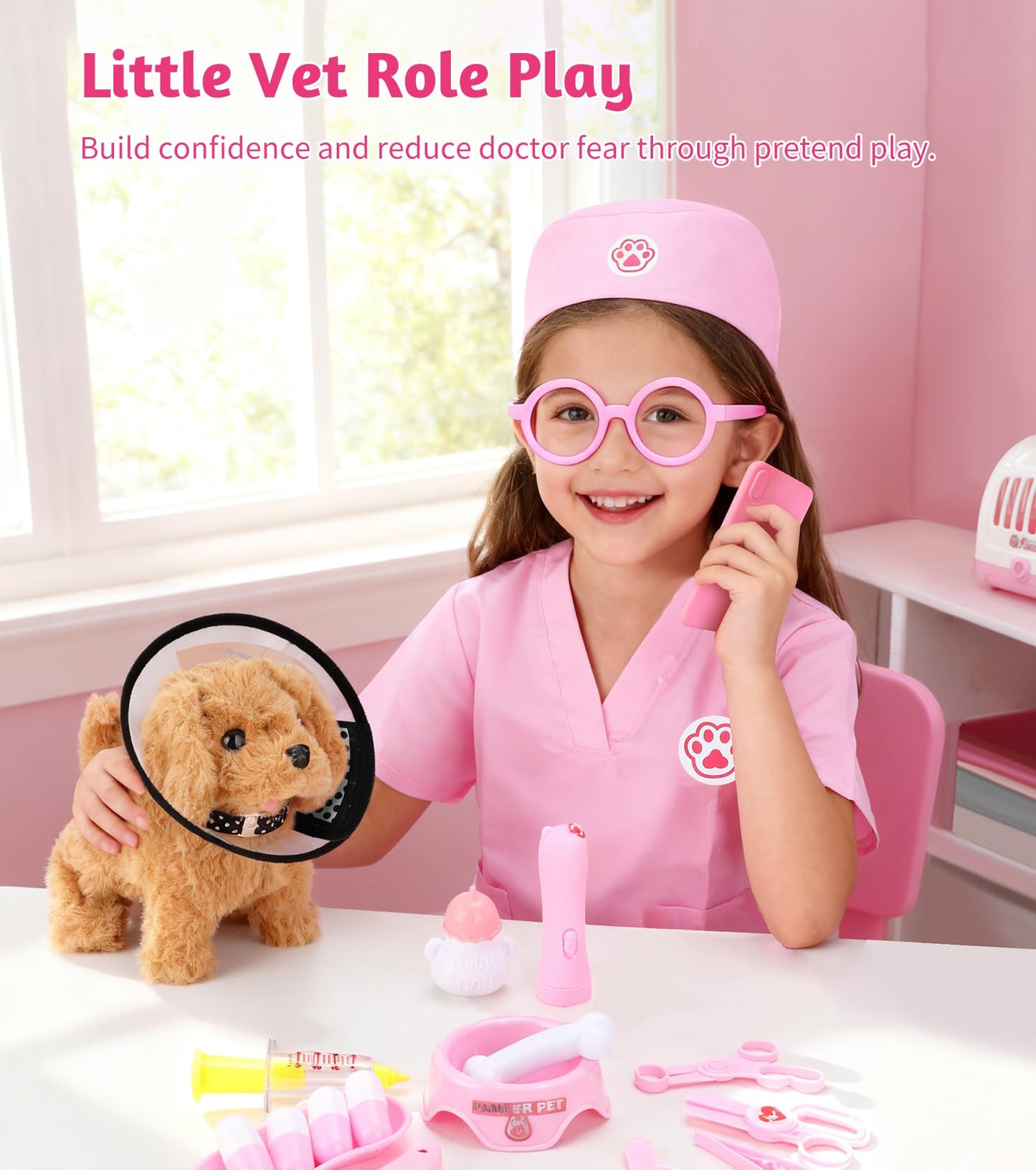 GDUNDUNL Toy Doctor Kit for Toddlers (3-5) | Pink Vet Playset