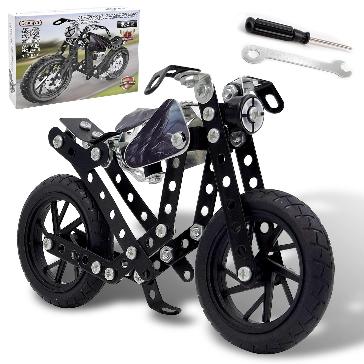 Geangvn Metal Model Motorcycle Kit – 117 Pcs Erector Set for Ages 8-12